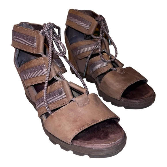 SOREL Joanie II Lace Womens Leather Ankle Wedge Sandals Slides Size 11 - Picture 1 of 9